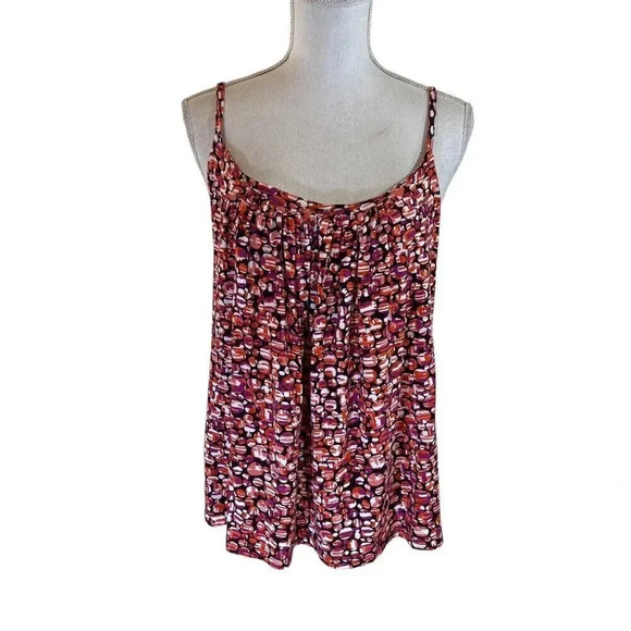 New York & Company Geometric Circle Pattern Spaghetti Strap Top Pleated XL Tank - Picture 1 of 8